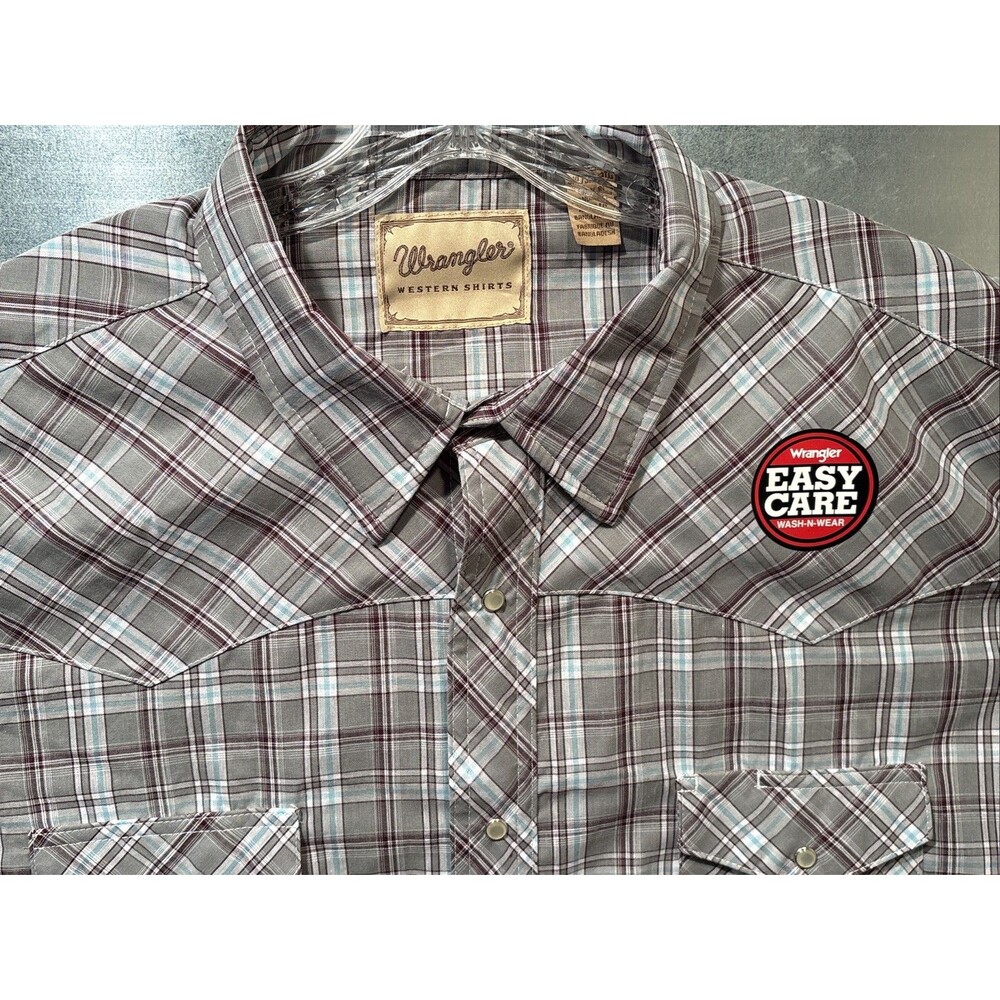 Pearl Snap Wrangler Western Long Sleeve 3XL Oxblood/Gray/Blue Plaid Shirt NEW
